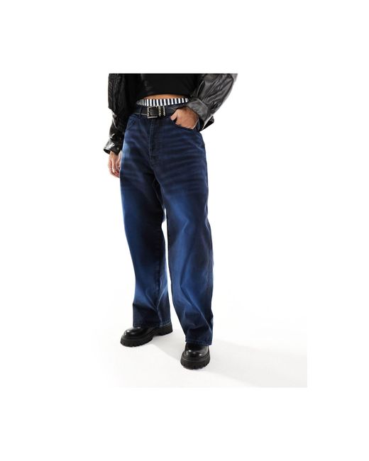 X015 - jeans tinto larghi a vita bassa di Collusion in Blue da Uomo