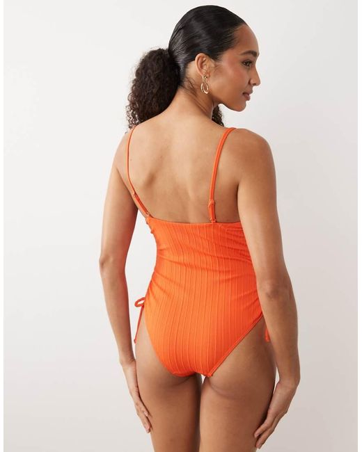 New Look Orange Stripe Textured Swimsuit