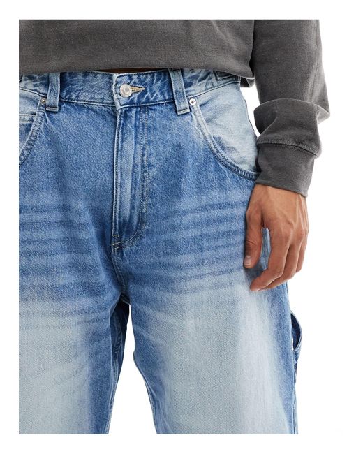 Bershka – baggy carpenter-jeans in Blue für Herren