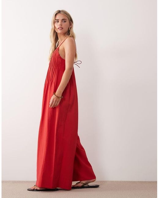 ASOS Red Asos Design Petite Wide Leg Jumpsuit With Pintuck Detail