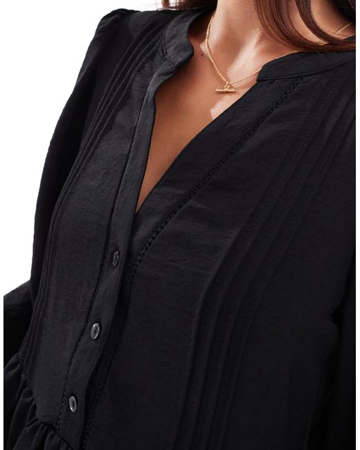 Vero Moda Black V-neck Smock Mini Dress With Puff Sleeves