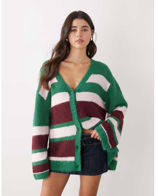 Monki Oversized Gestreept Vest in het Green