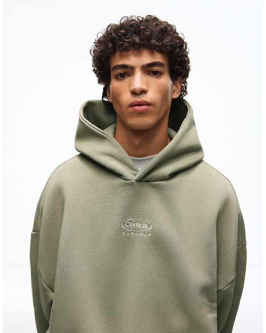 Bershka Green Boxy Washed Hoodie for men