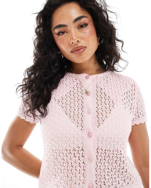 Miss Selfridge White Knitted Pointelle Short Sleeve Cardigan