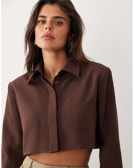 Missy Empire Brown Collared Cropped Shirt