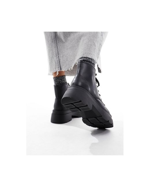 London Rebel Black London Rebel Wide Fit Chunky Flatform Hiker Boots