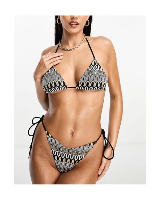 South Beach Black – e bikinihose mit stickerei und seitlicher schnürung
