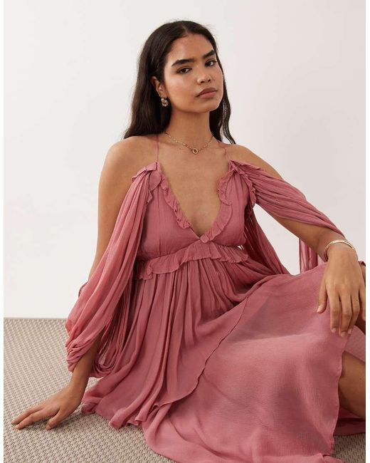 Muse Assembly Natural Grace Boho Layered Maxi Dress-pink