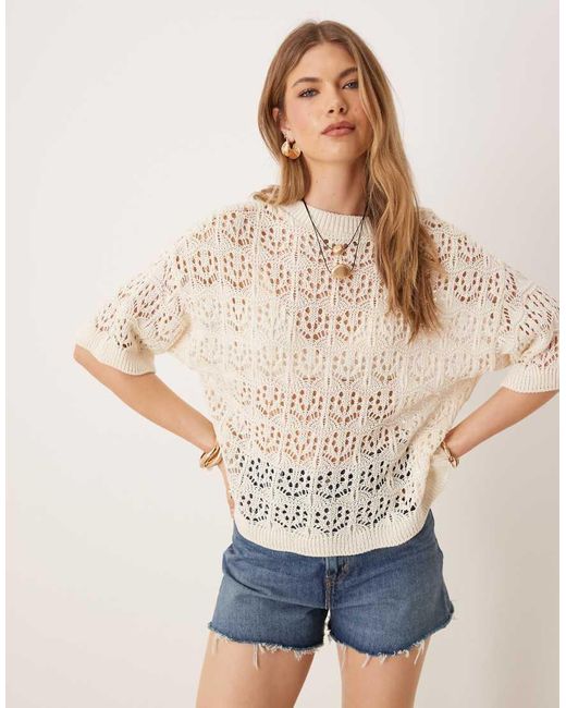 ASOS Natural Open Stitch Relaxed T-Shirt