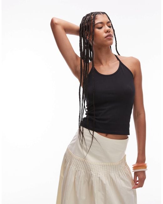 TOPSHOP Black Spaghetti Strap Halter Top