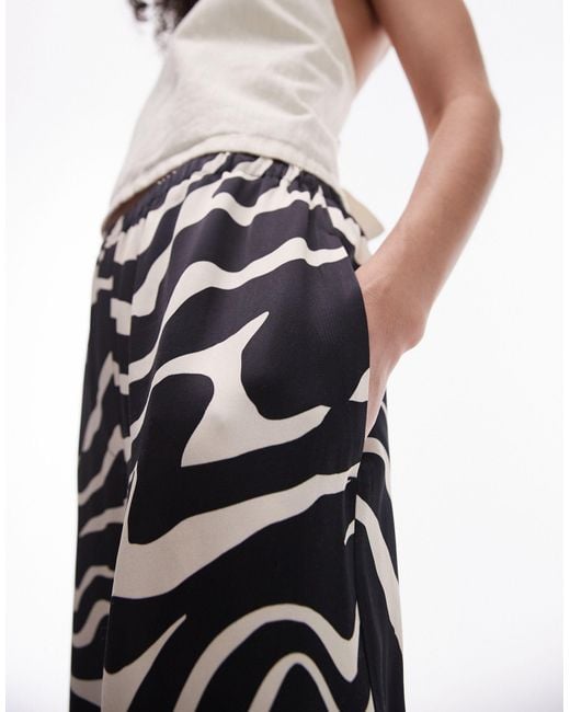 TOPSHOP Gray Satin Straight Leg Mono Zebra Print Trouser