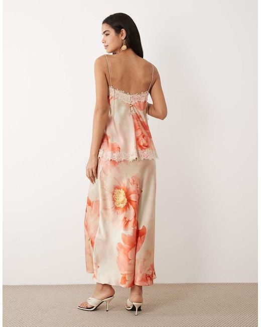 ASOS Pink Satin Cami Bias Double Layer Lace Applique Maxi Dress