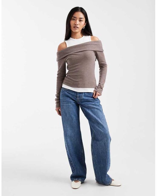 ASOS Gray Supersoft Double Layer Fallen Shoulder Top