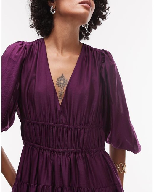 & Other Stories Purple Midaxi Dress With Volume Sleeves And Shirred Bodice
