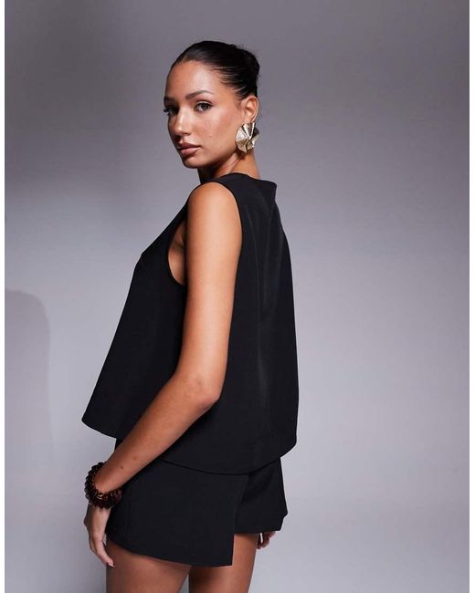 ASOS Black Tailored Boxy V Neck Shell Top