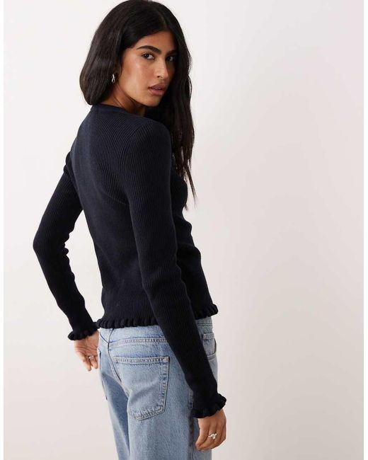 Mango Blue Wool Mix Frill Edge Cardigan