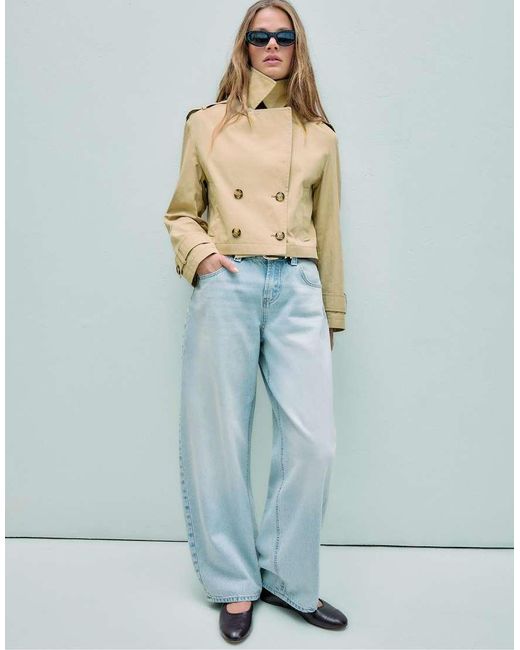Stradivarius White Short Double-breasted Trench Coat
