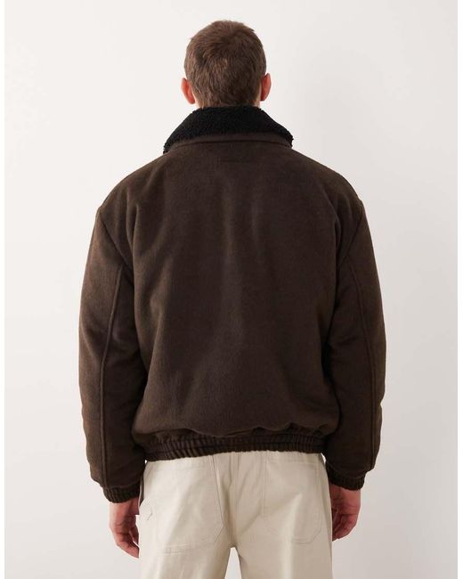 ASOS Harrington Jack Met Wollook En Borgkraag in het Black voor heren