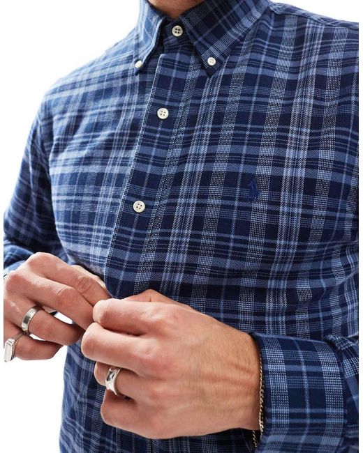 Camisa A Cuadros Con Logo De Sarga Cepillada Resistente Icon De Polo Ralph Lauren de hombre de color Blue