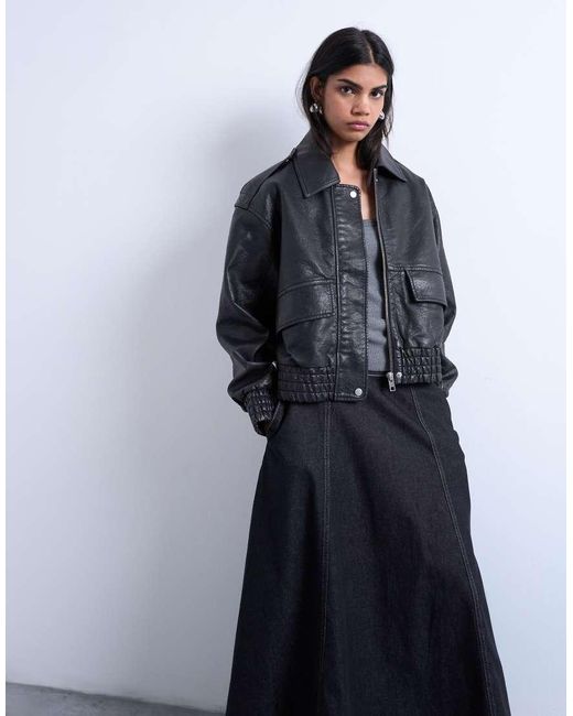 Giacca Bomber Taglio Corto A Palloncino di TOPSHOP in Blue