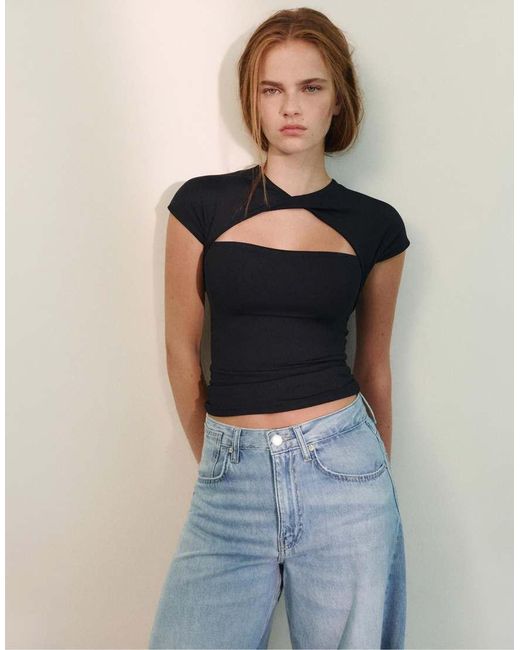 Pull&Bear Blue Knotted Neckline T-shirt