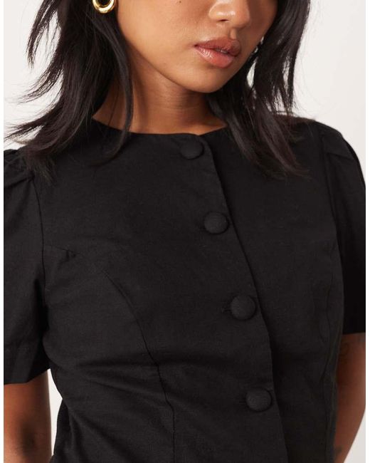 Nobody's Child Petite Black Tara Puff Sleeve Tailored Mini Dress