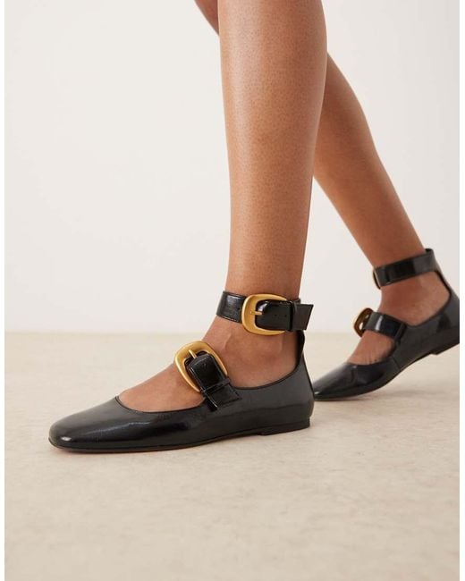 Bailarinas Negras De Estilo Merceditas De Ante Con Hebilla Extragrande Lorna De -Negro ASOS de color Natural