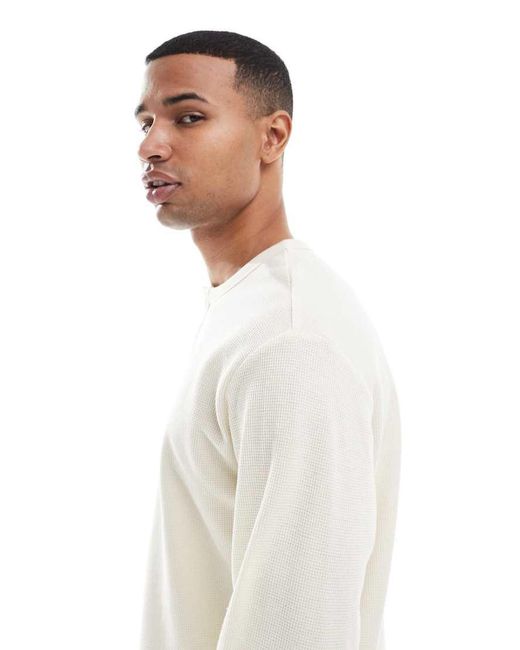 Jack & Jones White Long Sleeve Waffle Henley for men
