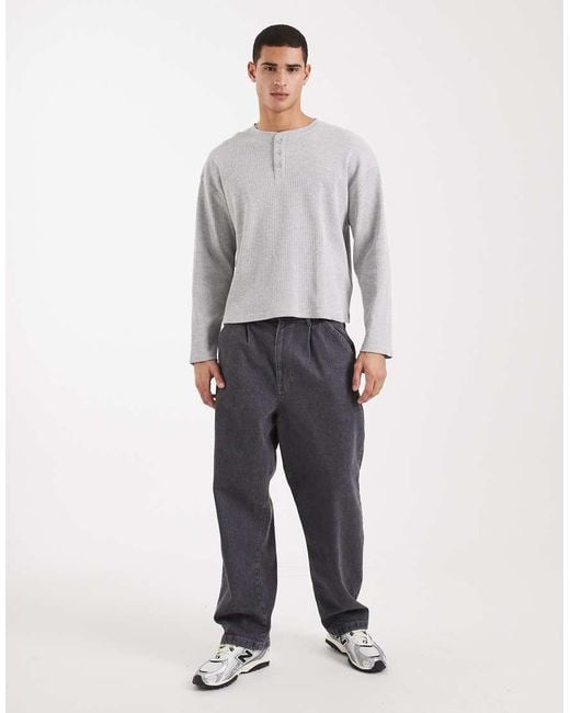 Cotton On Gray Cropped Fit Textured Long Sleeve T-shirt for men