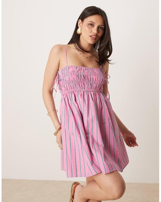 Abercrombie & Fitch Pink Babydoll Smocked Poplin Maxi Dress