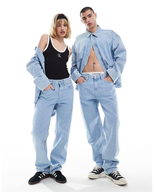 Calvin Klein Blue – gerade unisex-jeans im 90er-stil mit heller waschung, kombiteil, exklusiv bei asos