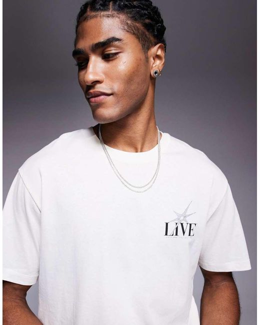 T-Shirt Oversize Color Panna Con Stampa Sul Retro di ADPT in White da Uomo