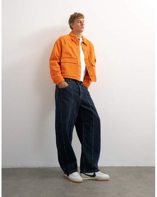 Topman Orange Oversized Fit Twill Harrington Jacket for men