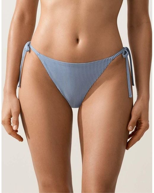 Oysho Natural Medium-coverage Stripe Bikini Briefs With Ties