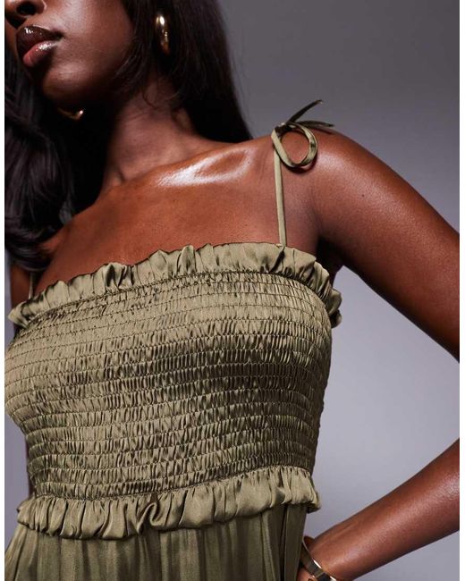 River Island Green Shirred Midi Dress