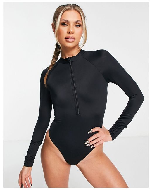 ASOS 4505 Synthetic Swimsuit With Long Sleeve And Zip Front in Black