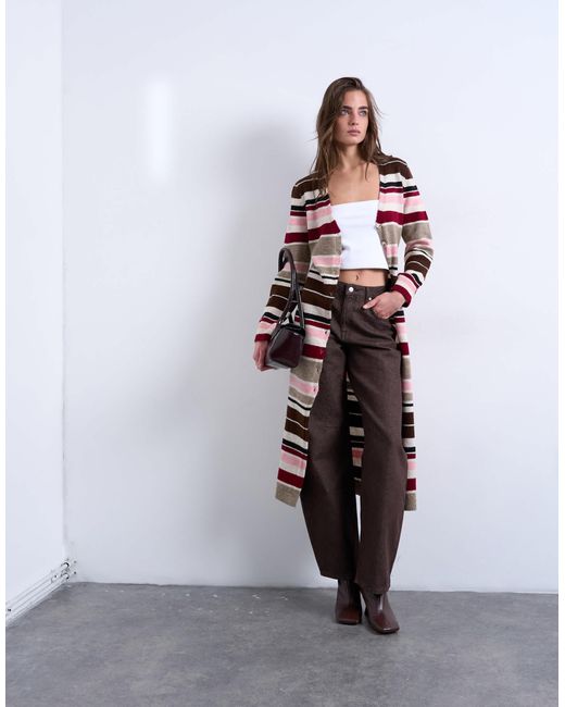 Gilet long en maille rayée TOPSHOP en coloris White