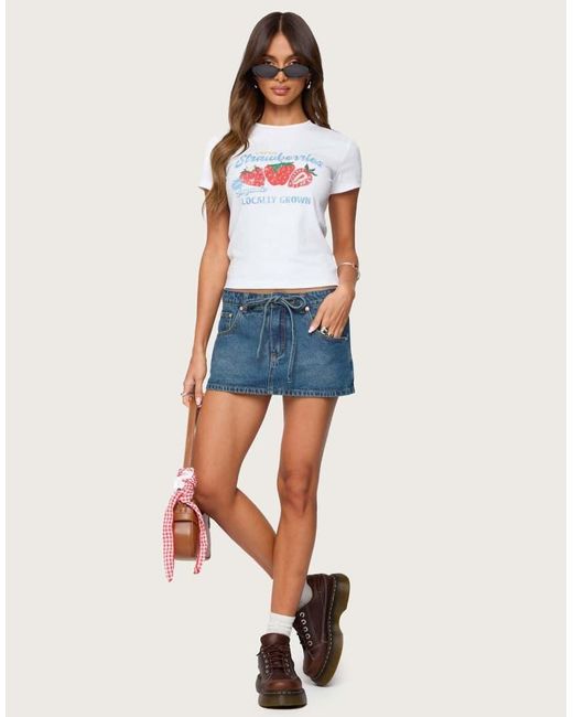 Edikted Blue Fresh Strawberries Graphic T Shirt