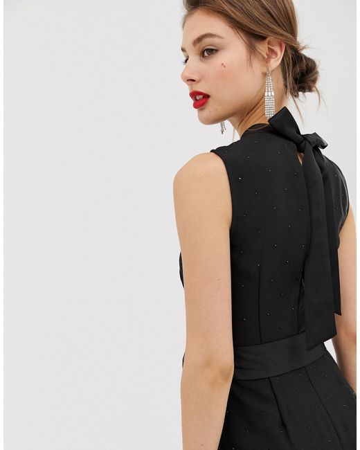 rhinestone jumpsuit black