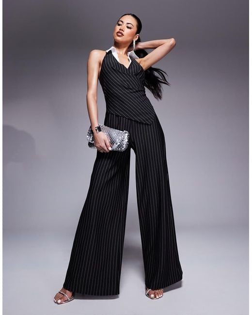 River Island Blue Pinstripe Jumpsuit