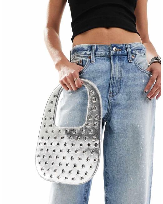 Bershka Blue Stud Detail Grab Bag