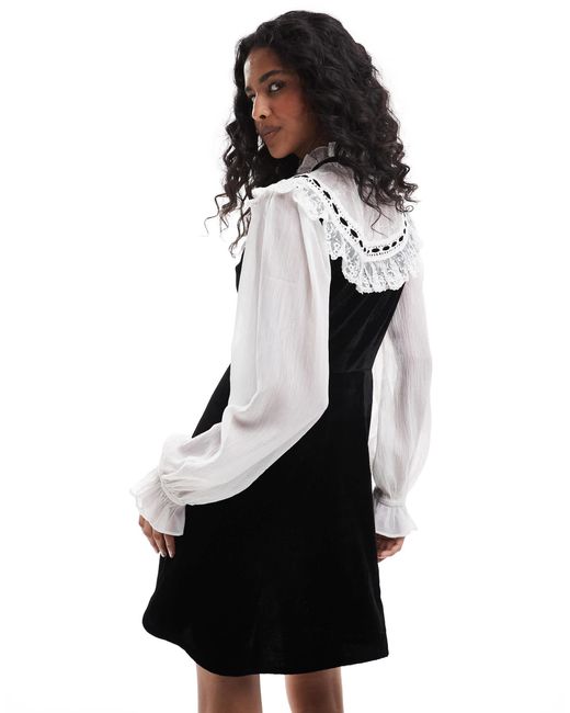 Miss Selfridge Black – minikleid aus chiffon und samt
