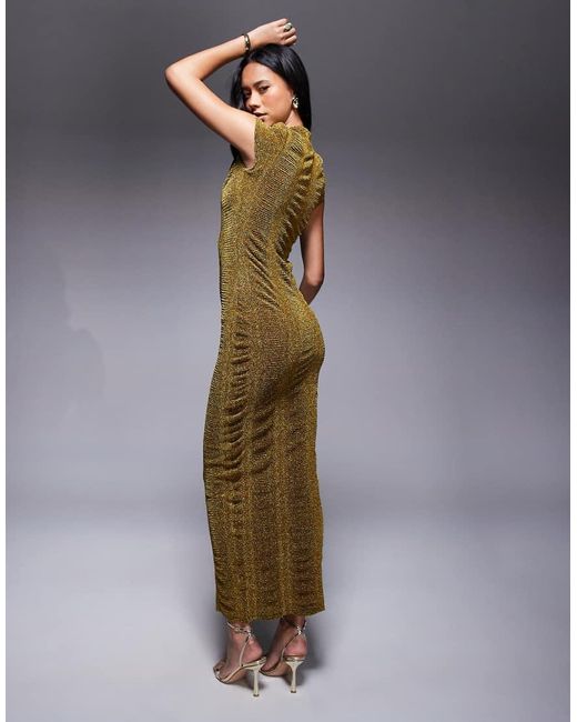 Vestido Midi Ajustado Con Mangas De Casquillo Y Acabado De Purpurina De Canalé De ASOS de color Blue