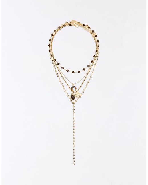 Bershka Brown Pack Of Stone Necklaces