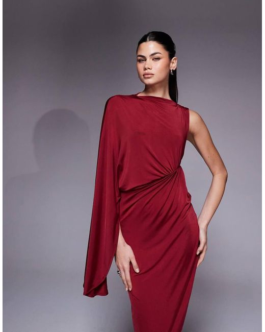 ASOS Red One Sleeve Draped Maxi Dress