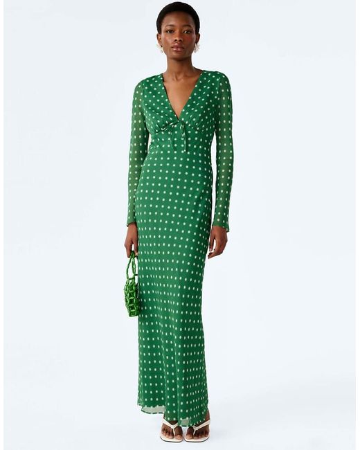 OMNES Green Dresses Marj Long Sleeve Sheer Chiffon Maxi Dress