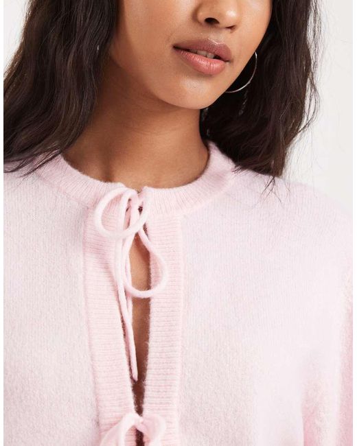 ONLY Pink Tie Front Short Sleeve Boxy Knitted Top