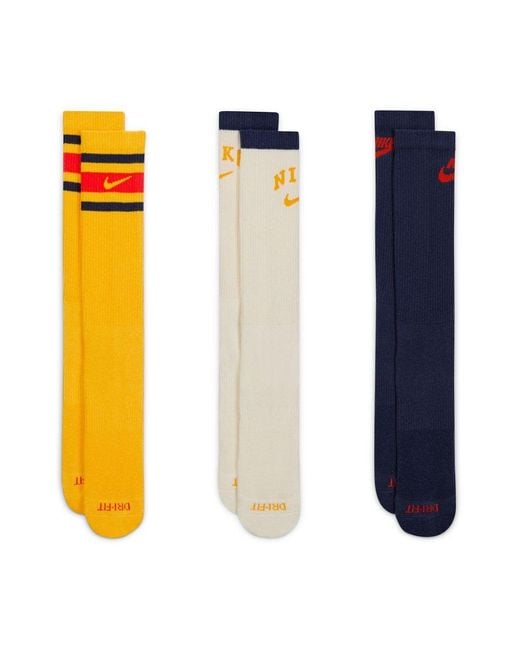 Nike Yellow Retro Log Everyday Plus 3 Pack Logo Socks for men