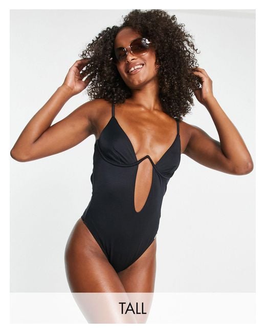 Free Society Tall Monowire Swimsuit With Deep Plunge Cut Out Detail in  Black