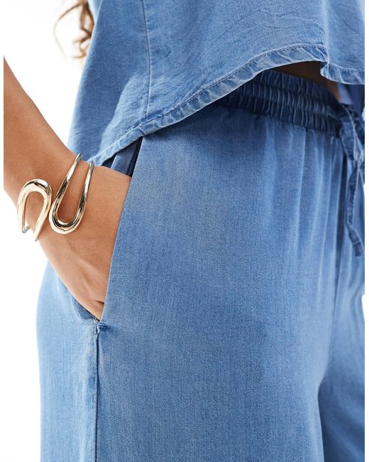 Vero Moda Blue – hose aus em chambray mit fließendem weitem bein, kombiteil